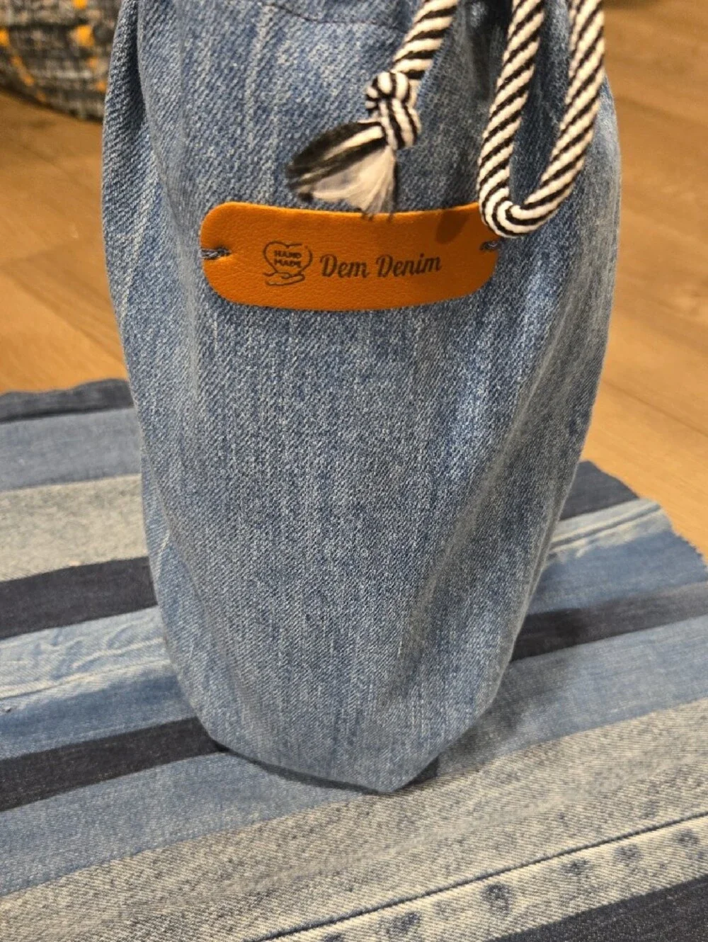 Dem Denim Blue Denim Bottle Bag with Rope Drawstring (Bottle Not Included)
